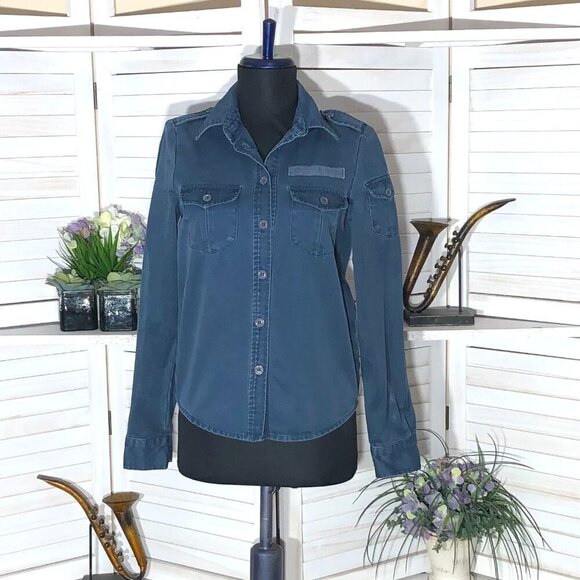 Marc Jacobs Y2K Canvas Shirt Blue Cotton Size 2 - Picture 1 of 9